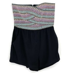 Wow Couture Sweetheart Neckline‎ Multicolor Top Black Shorts Romper Size Large